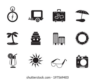 Silhouette Travel, Holiday and Trip Icons -  Vector Icon Set