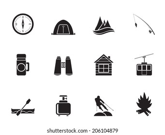 Silhouette travel, Tourism, vacation and mountain objects - vector illustration