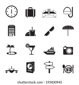Silhouette travel, trip and tourism icons - vector icon set
