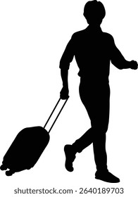 Silhouette of Traveler Man. Isolated on White Background.