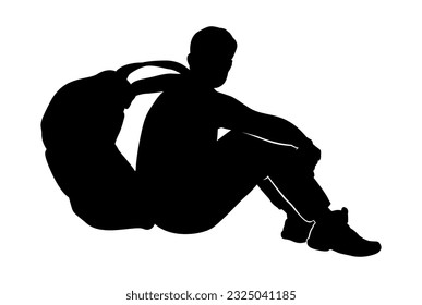 silhouette of a traveler, a man resting, hiking, camping.