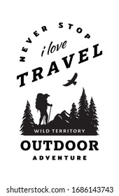 Silhouette of a traveler on a background of wildlife. Poster, t shirt design and quotes.