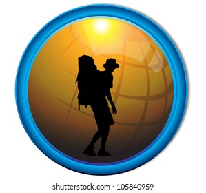 Silhouette of a traveler tourist button.Vector