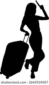 Silhouette of Traveler Woman. Isolated on White Background.