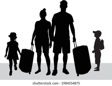 Silhouette of a traveling family.