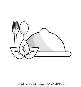 silhouette tray with spoon and fork tools with leaves