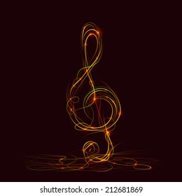 Silhouette of treble clef fire. Vector illustration