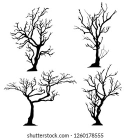 Tree Silhouette Without Leaves Winter Twigsisolated Stock Vector ...