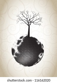 silhouette of a tree above world vector illustration