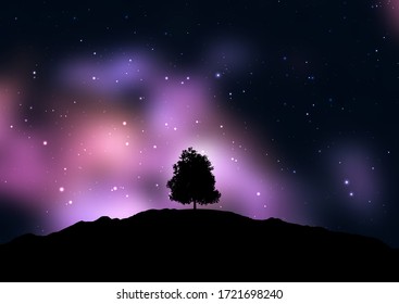 Silhouette eines Baumes gegen einen Sternenhimmel