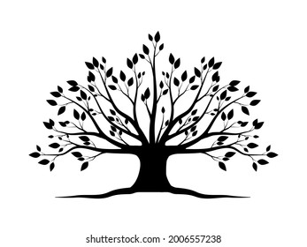 Silhouette tree or black Trees and root with leaves look beautiful and refreshing. Tree and roots LOGO style.