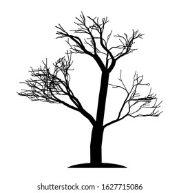The silhouette of the tree is black without leaves. A lone tree with bare branches. Old tree.Vector illustration