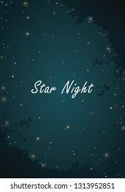 Silhouette tree border with summer night sky background vector for decoration on advertising design artwork.