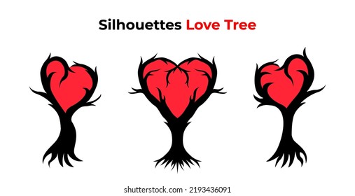 Silhouette eines Baumzweiges in Form eines Herzens. Baumzweig in Herzform. Liebe. Zweige. Silhouette eines Baumes in Form eines Herzens.