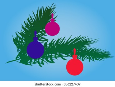 Silhouette of tree branches with Christmas baubles