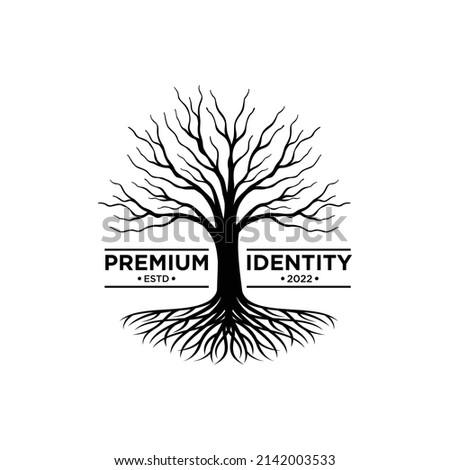 Silhouette of tree branches and roots for logo design concept