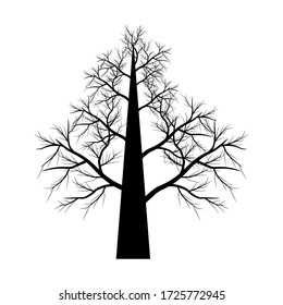 Silhouette de árbol, arbusto con ramas desnudas. Árboles de invierno de un paisaje lejano y espacio negro para ilustración de texto