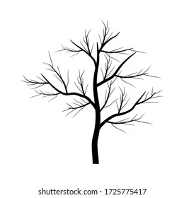 Silhouette of tree, bush with bare branches. Winter scenery trees from a far landscape and black space for text illustration