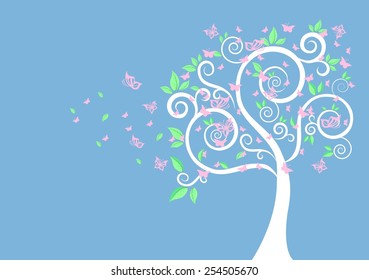 Silhouette Of Tree And Butterflies Vector For Your Design