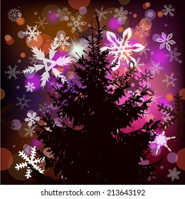 Silhouette of a tree at the Christmas background. Vector 