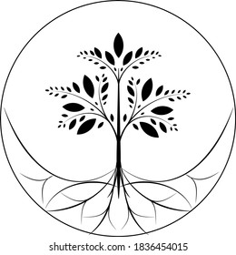 silhouette of a tree in a circle, black tree on a white background
