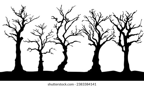 silhouette of a tree. silhouette of dead tree vector illustration. silhouette of trees and branches without leaves. Bare Tree silhouette. Black Branch Tree vector.