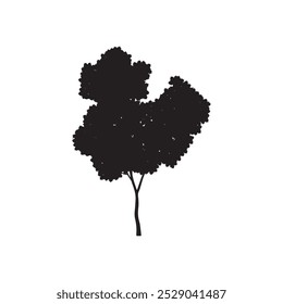 Silhouette of a tree with dense foliage on a white background. Minimalistic tree illustration. Nature and environment concept for design and print.