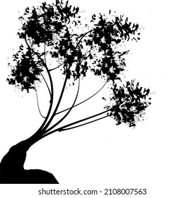 Silhouette of a tree drawn with black ink