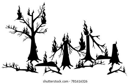 Silhouette of the tree in the fire