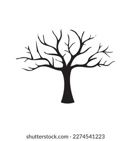 Silhouette eines Baumes mit fliegenden Blättern. Vektorgrafik