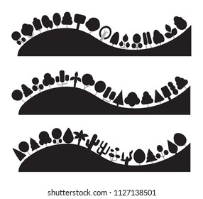 silhouette tree and forest landscape scene vector
