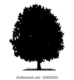 Silhouette of tree and grass, hand drawn vector illustration
