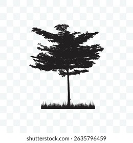 Silhouette of a Tree with Grass Vector Illustration