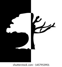 Silhouette of tree, hand drawn vector illustration. Dead tree silhouette. Old dry oak without leaves isolated.