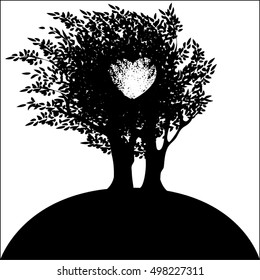 Silhouette of a tree and heart on a white background emotions and feelings