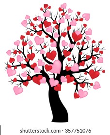 Silhouette of tree with hearts theme 1 - eps10 vector illustration.