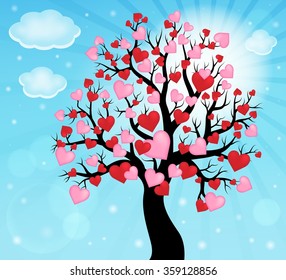 Silhouette of tree with hearts theme 2 - eps10 vector illustration.