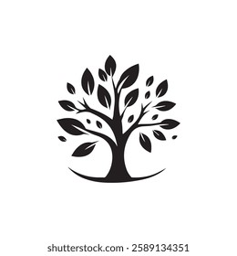 Silhouette tree icon, logotype in simple  design on white background.