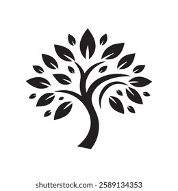 Silhouette tree icon, logotype in simple  design on white background.