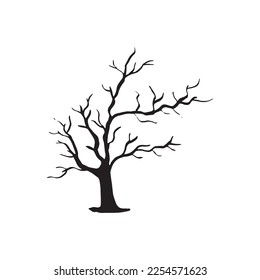 silhouette of a tree isolated. Isolated Dead tree on the white background. Dead tree silhouettes. 