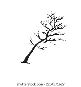silhouette of a tree isolated. Isolated Dead tree on the white background. Dead tree silhouettes. 