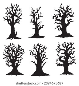 silueta de un árbol aislado. Árbol muerto aislado en el fondo blanco. Siluetas de árboles muertos.	
