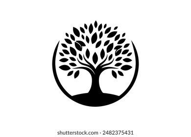 Silhouette Of tree Isolated On White Background