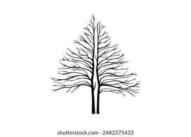 Silueta De Árbol Aislado Sobre Fondo Blanco