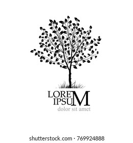 Silhouette tree with leaves object