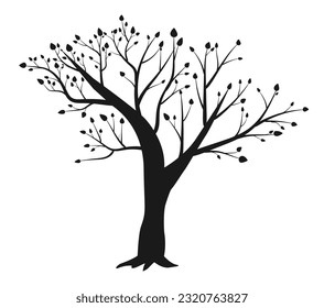 Silhouette of a tree with leaves on a white background. Black tree silhouette. vector