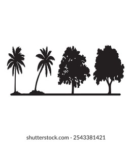 silhueta conjunto de desenho de linha de árvore, elementos de árvores de gráficos símbolo de contorno para arquitetura e desenho de design de paisagem Ilustração de vetor em traçado preenchimento branco.
