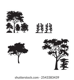 
silhueta conjunto de desenho de linha de árvore, elementos de árvores de gráficos símbolo de contorno para arquitetura e desenho de design de paisagem Ilustração de vetor em traçado preenchimento branco.
