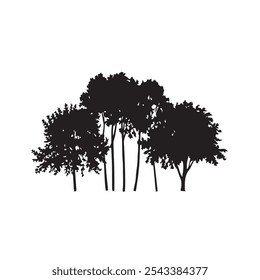 silhouette tree line drawing set, graphics trees elements outline symbol for architecture and landscape design drawing Vector illustration in stroke fill in white.
