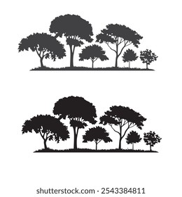 silhouette tree line drawing set, graphics trees elements outline symbol for architecture and landscape design drawing Vector illustration in stroke fill in white.
